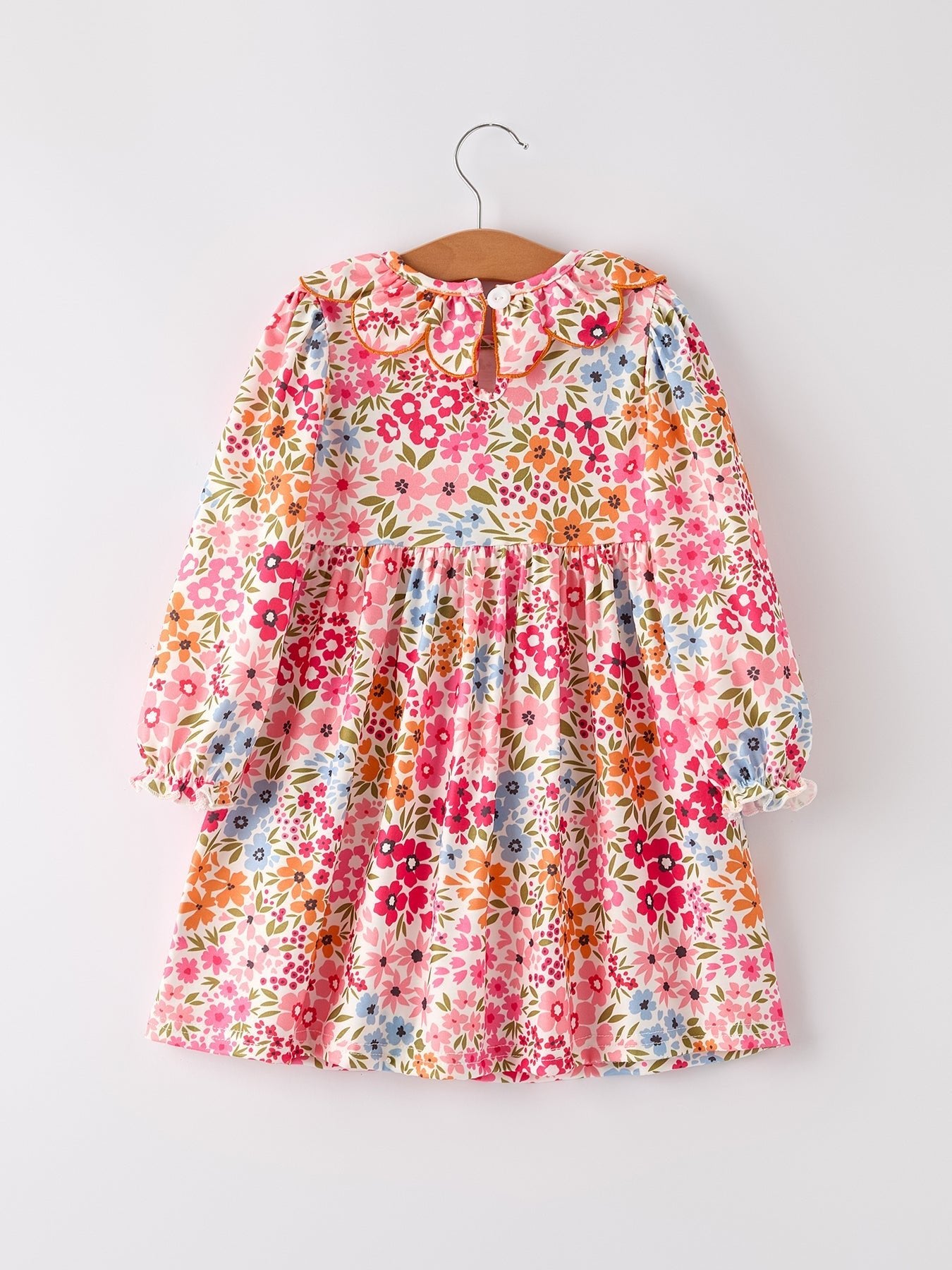 Fall Halloween & Thanksgiving Pumpkin Bow Smock Embroidered Floral Dress - Abbies Place