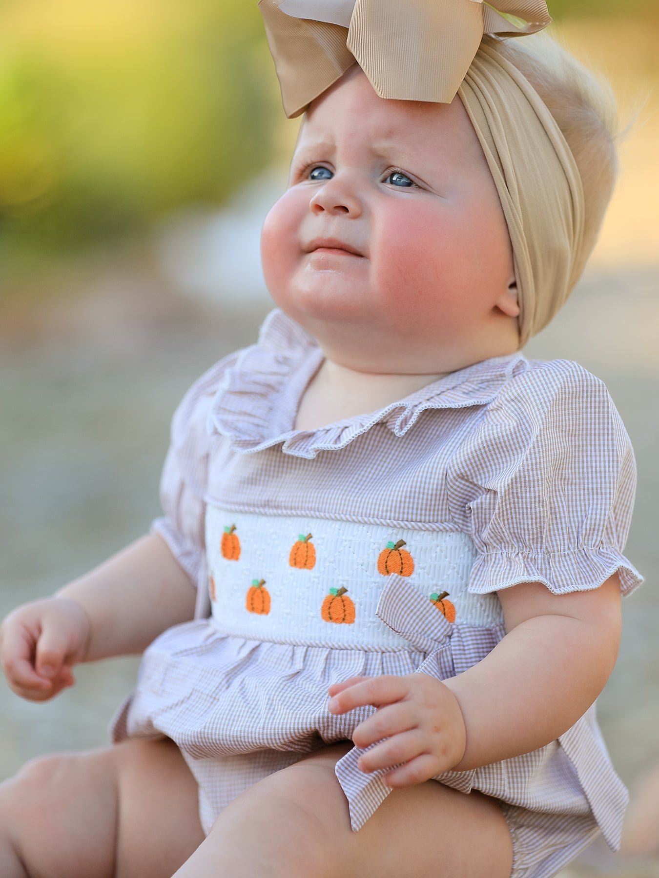 Fall Halloween & Thanksgiving Pumpkin Embroidery Smock Plaid Baby Girl Romper - Abbies Place