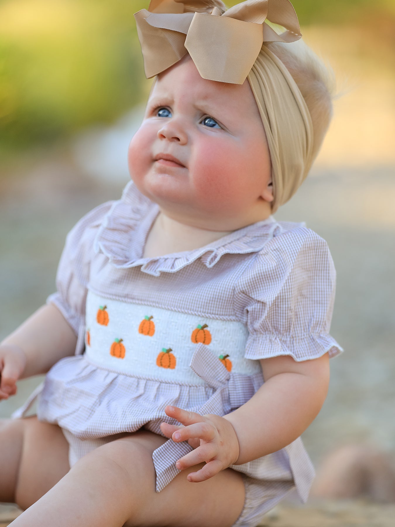 Fall Halloween & Thanksgiving Pumpkin Embroidery Smock Plaid Baby Girl Romper - Abbies Place