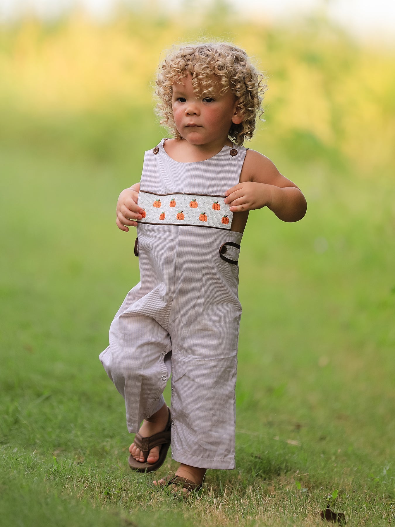 Fall Halloween & Thanksgiving Pumpkin Smock Embroidered Boys Romper - Abbies Place