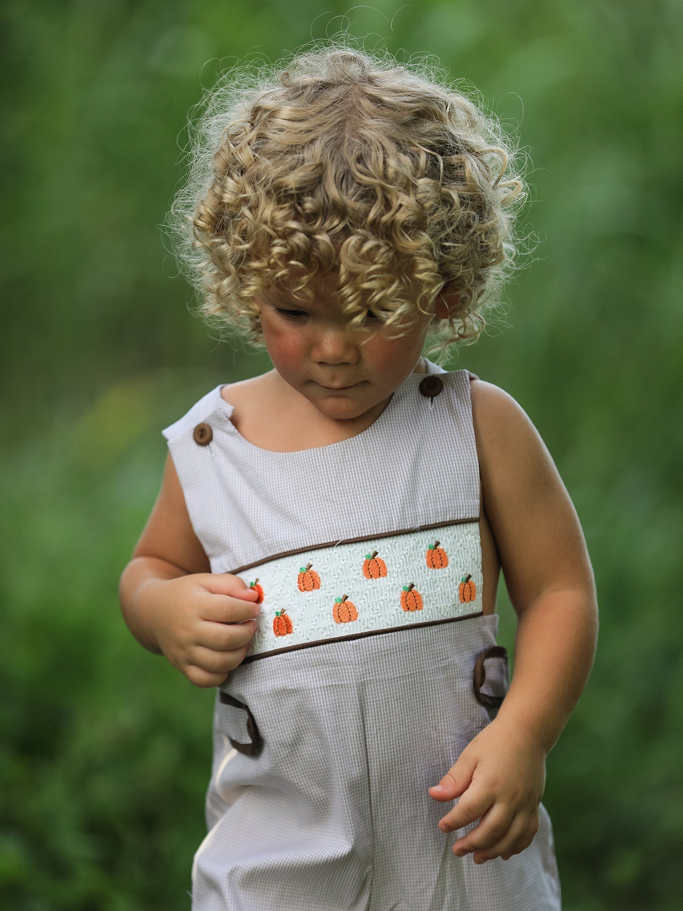 Fall Halloween & Thanksgiving Pumpkin Smock Embroidered Boys Romper - Abbies Place