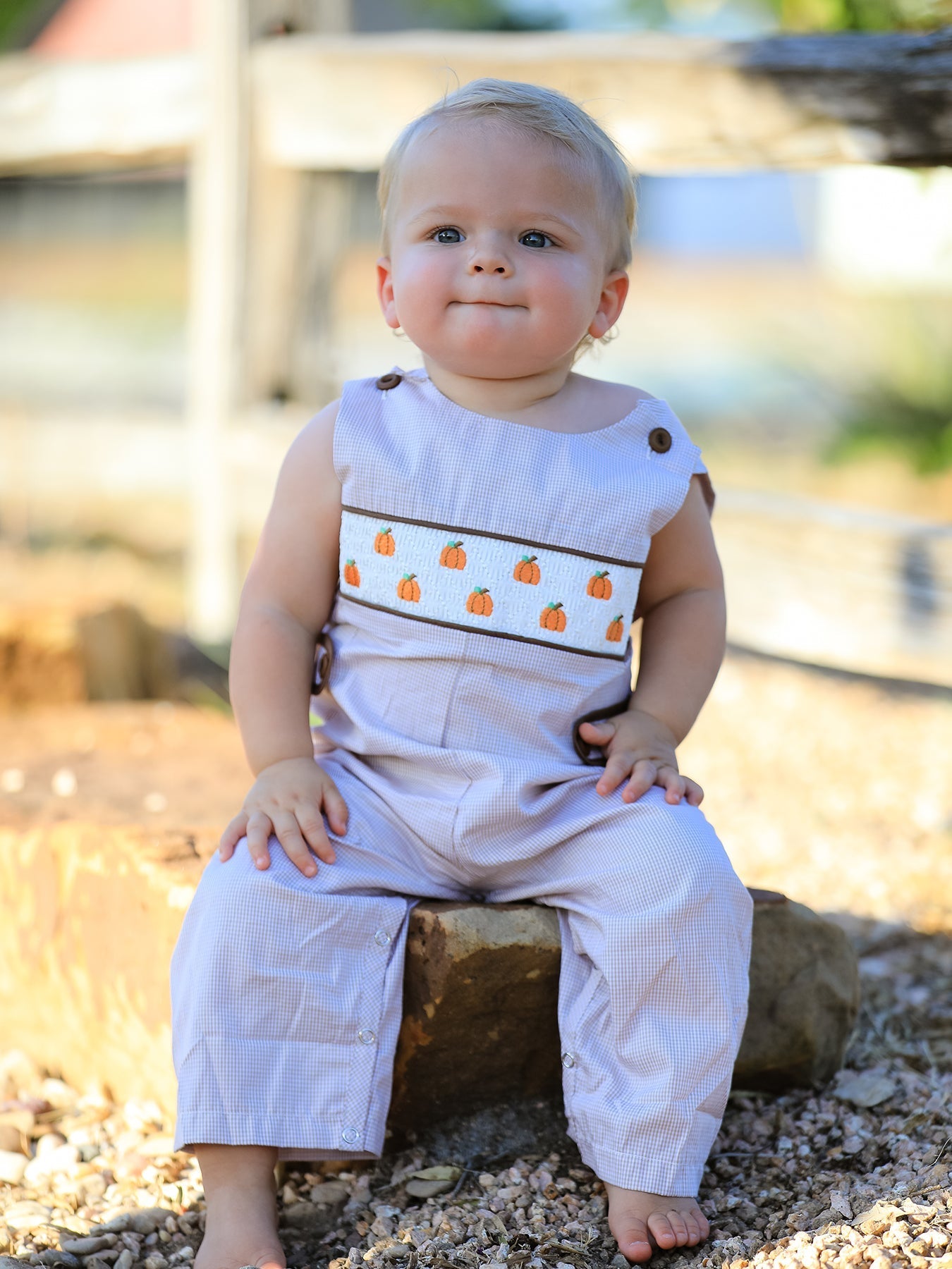 Fall Halloween & Thanksgiving Pumpkin Smock Embroidered Boys Romper - Abbies Place