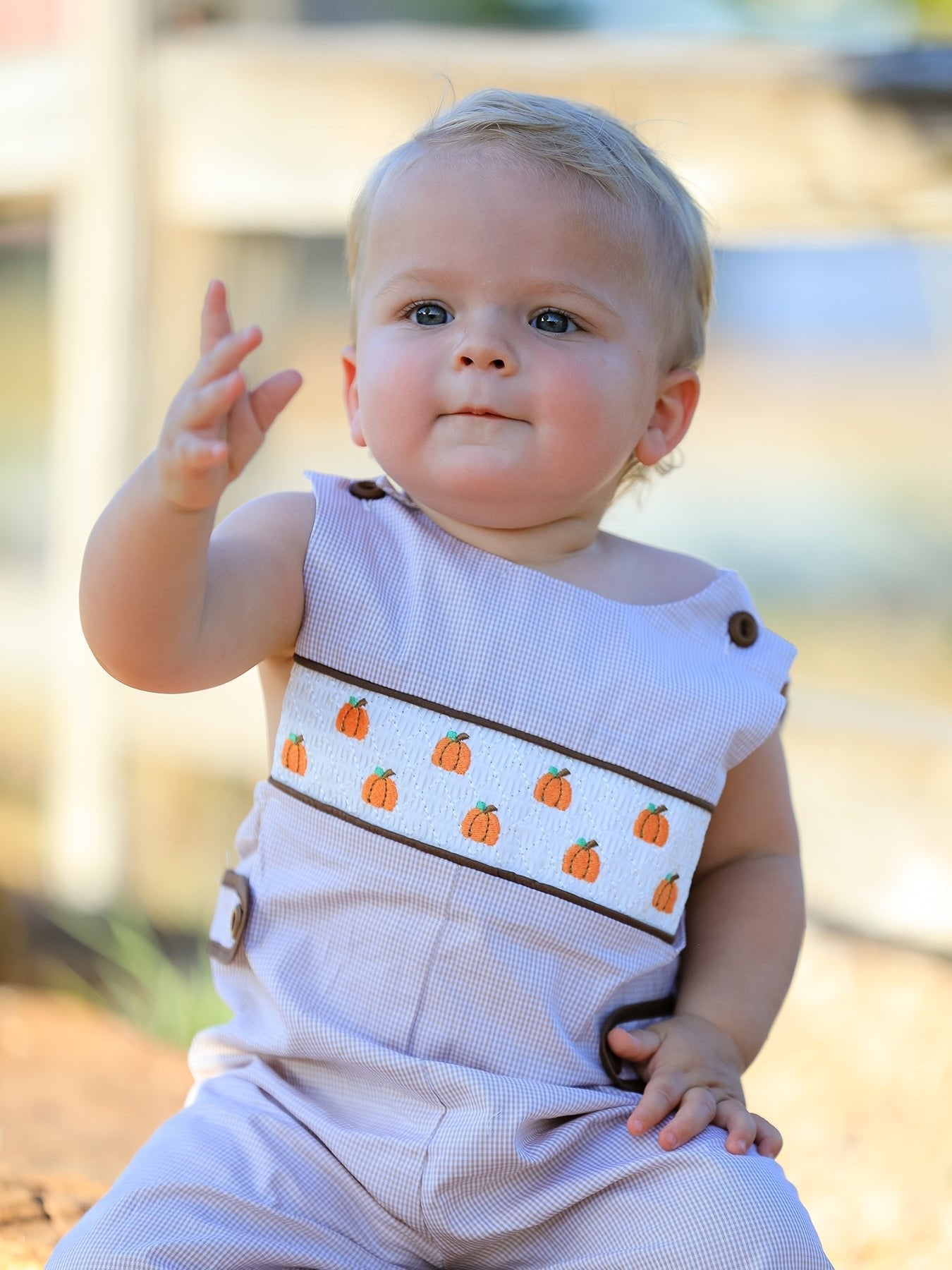 Fall Halloween & Thanksgiving Pumpkin Smock Embroidered Boys Romper - Abbies Place