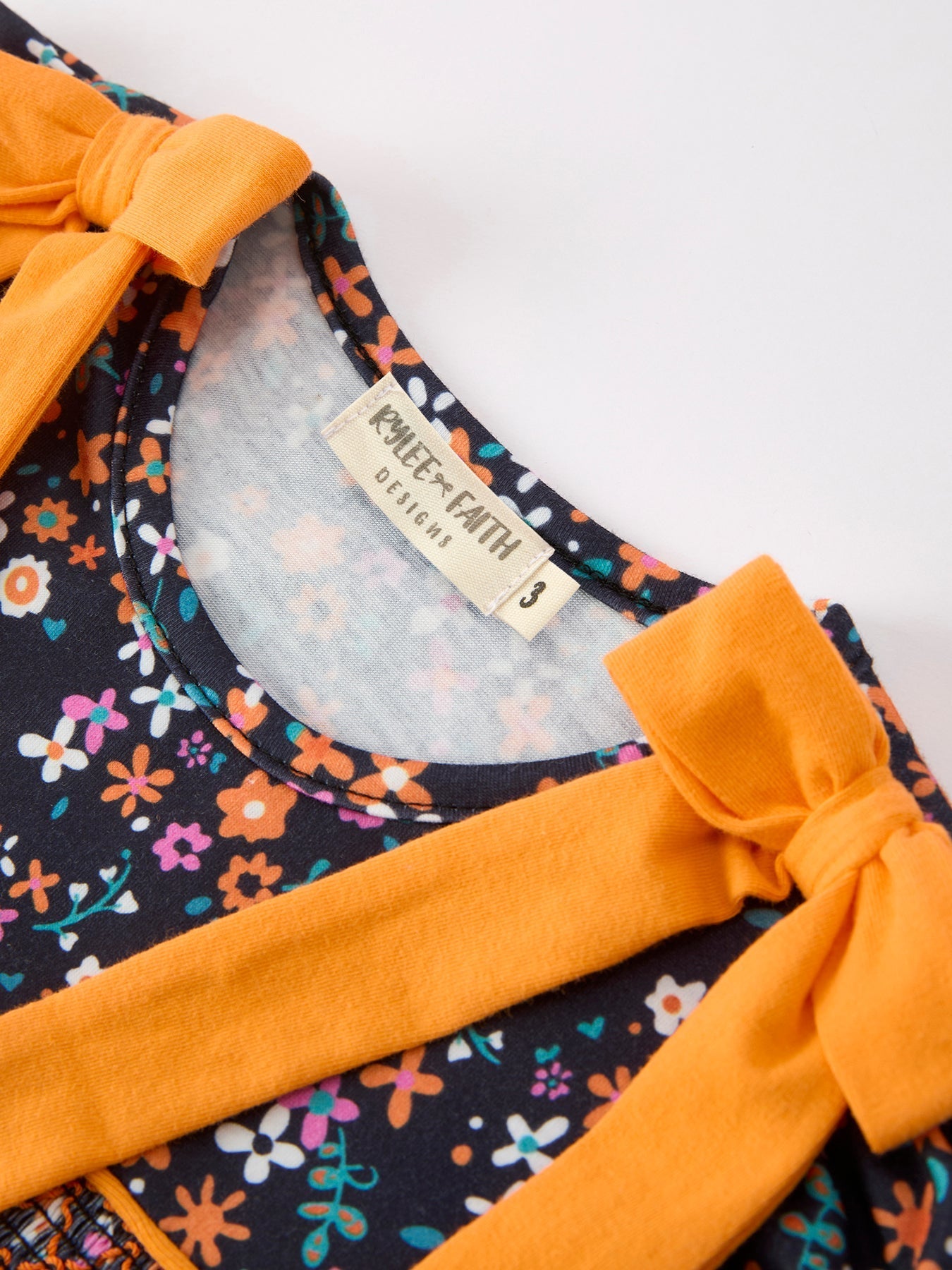 Fall Orange Bow Smocked Floral Girl Dress - Abbies Place