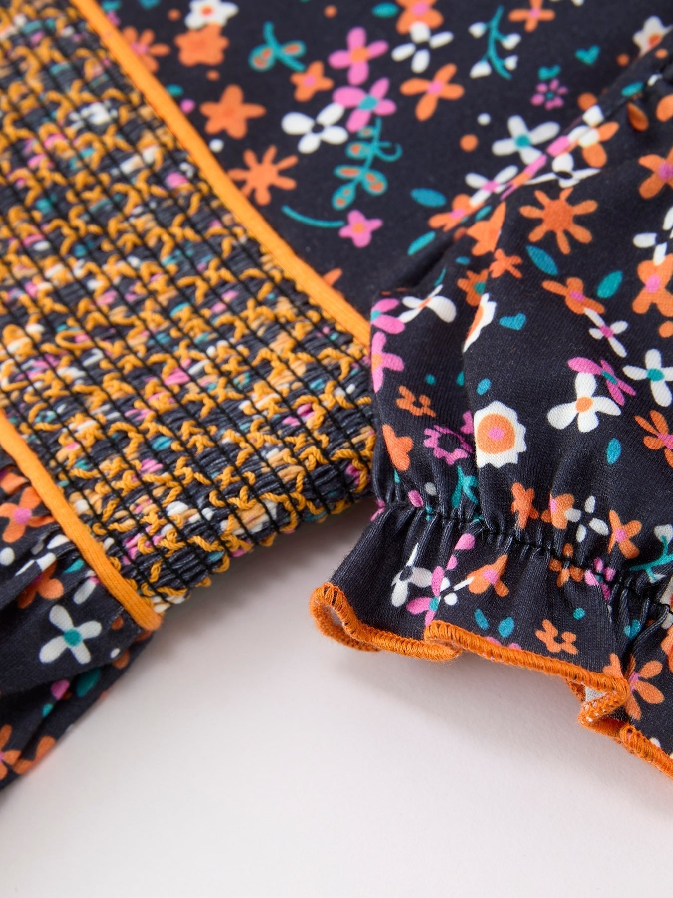 Fall Orange Bow Smocked Floral Girl Dress - Abbies Place