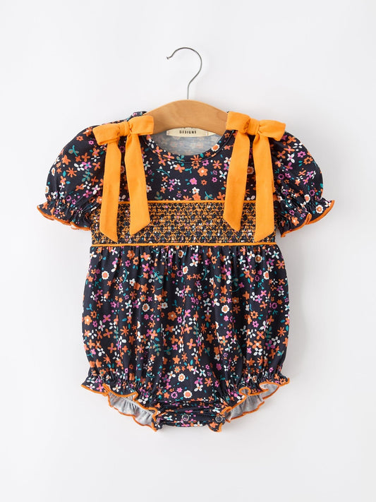 Fall Orange Floral Baby Bubble - Abbies Place