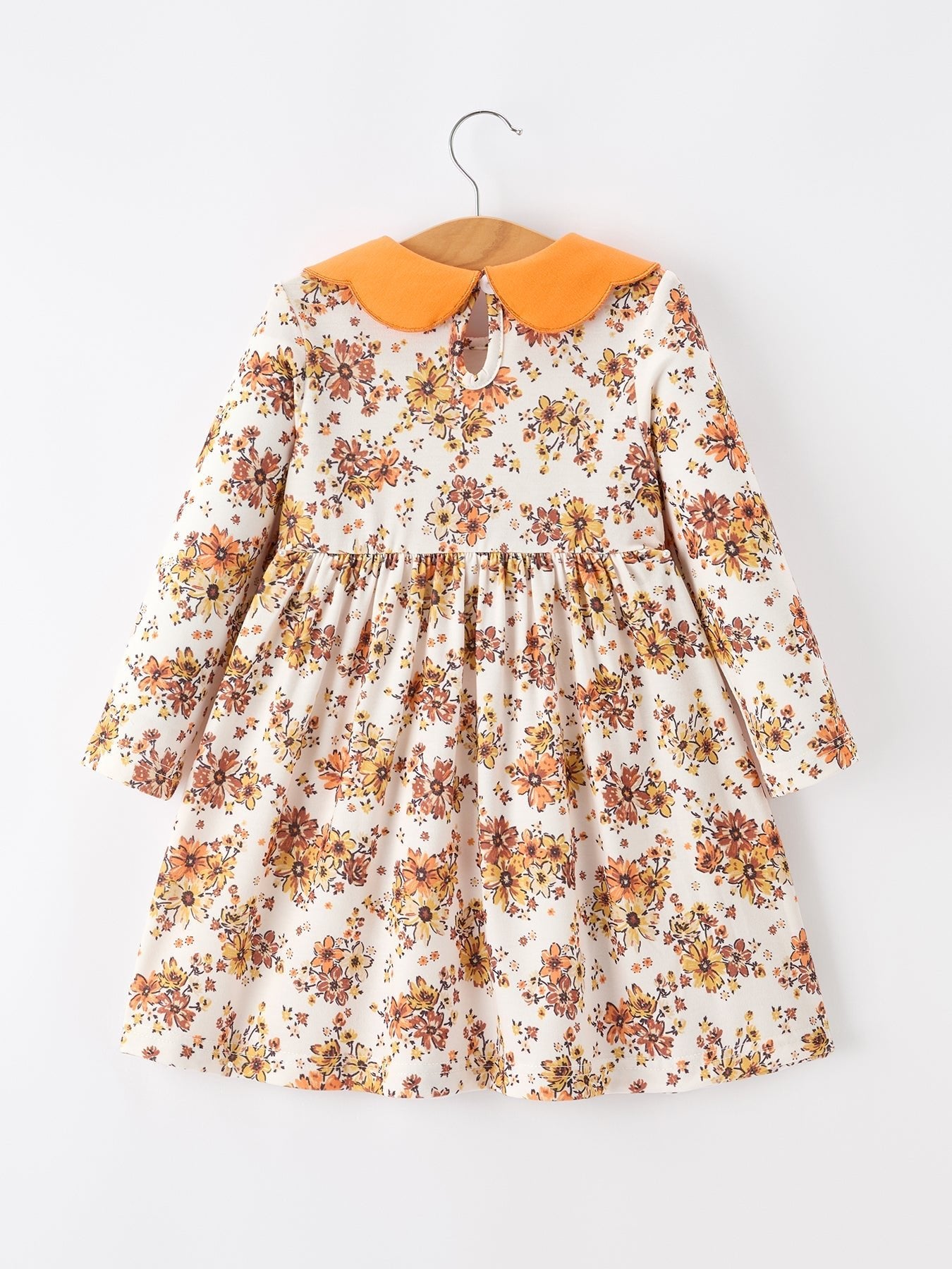 Fall Orange Floral Girl Dress Petals Collar - Abbies Place