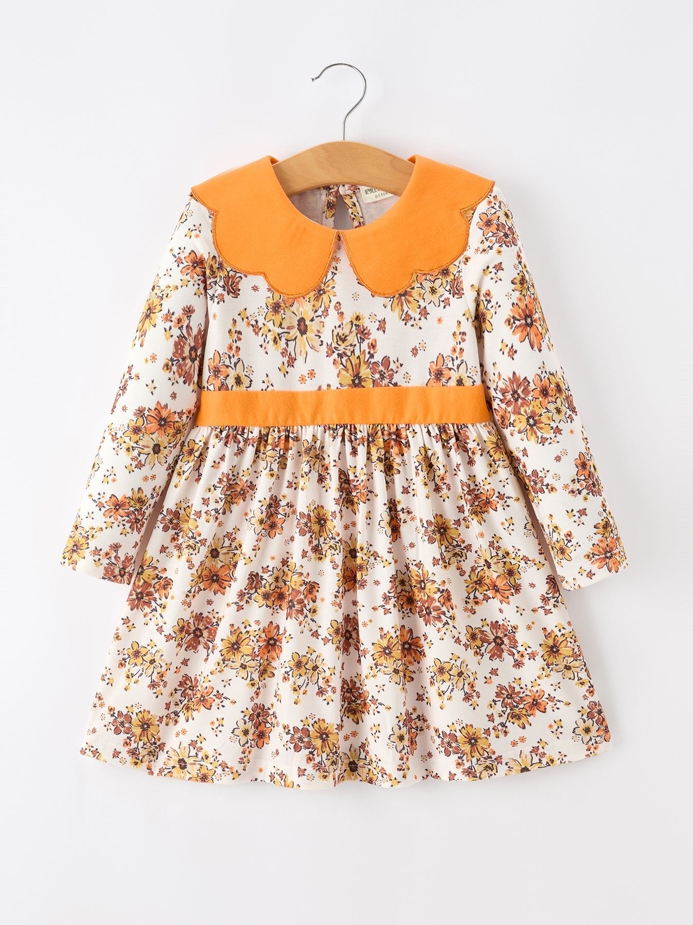 Fall Orange Floral Girl Dress Petals Collar - Abbies Place