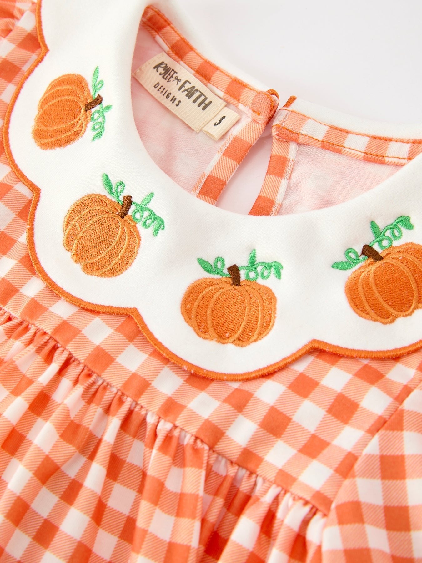 Fall Pumpkin Embroidered Puff Sleeve Girls Dress - Abbies Place