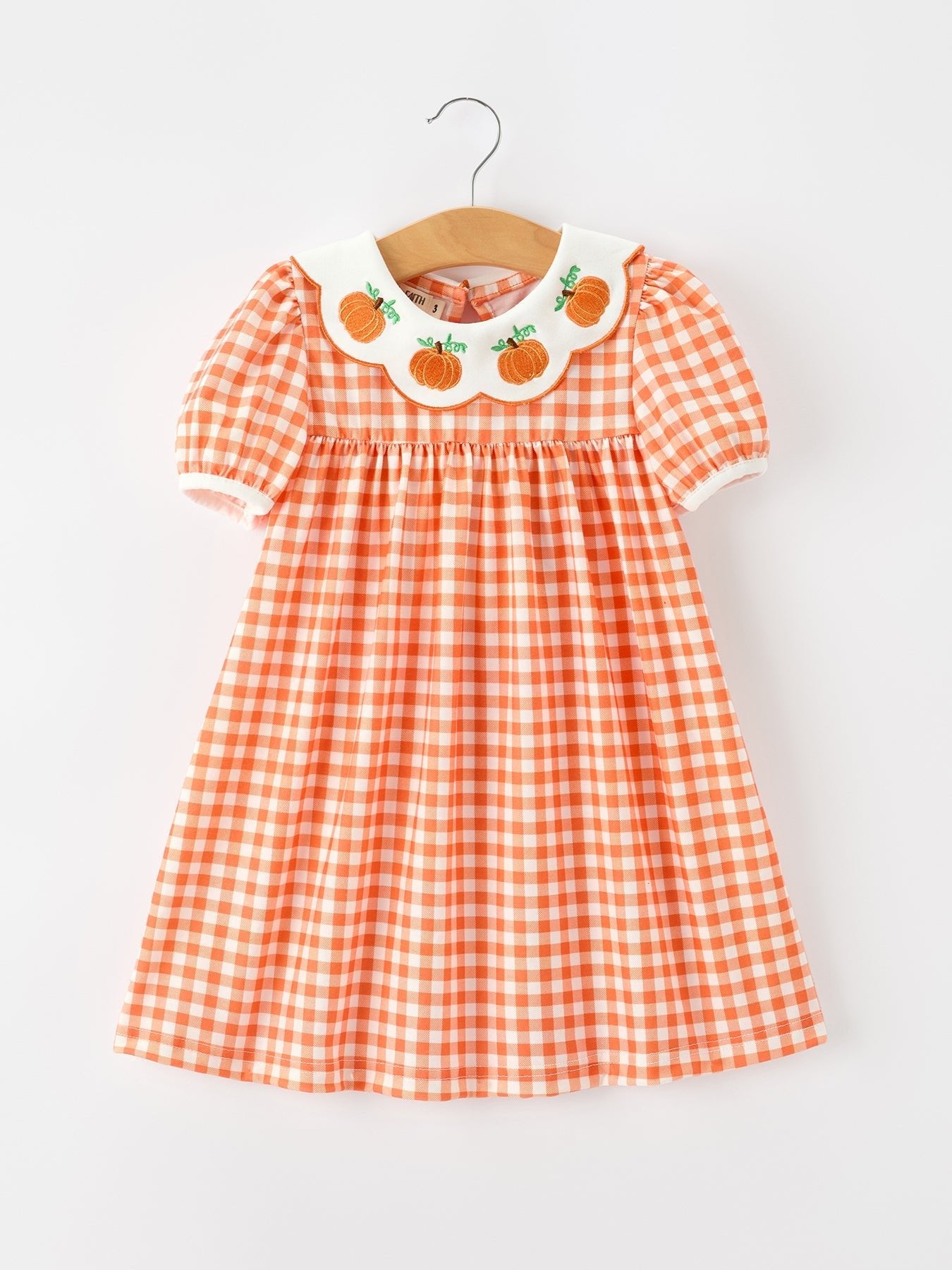 Fall Pumpkin Embroidered Puff Sleeve Girls Dress - Abbies Place