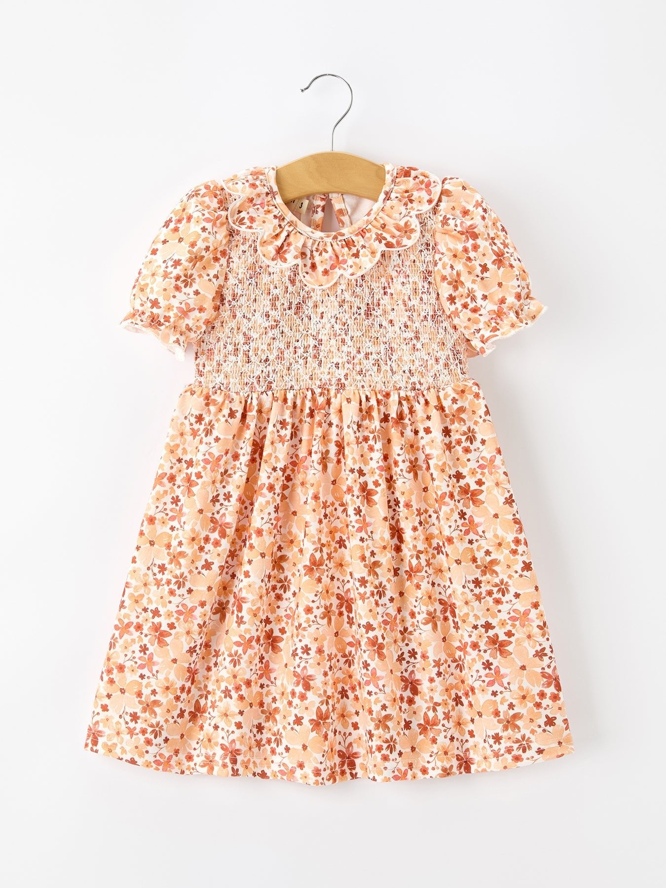 Fall Rust Floral Baby Girls Dress Smocked Petal Collar - Abbies Place
