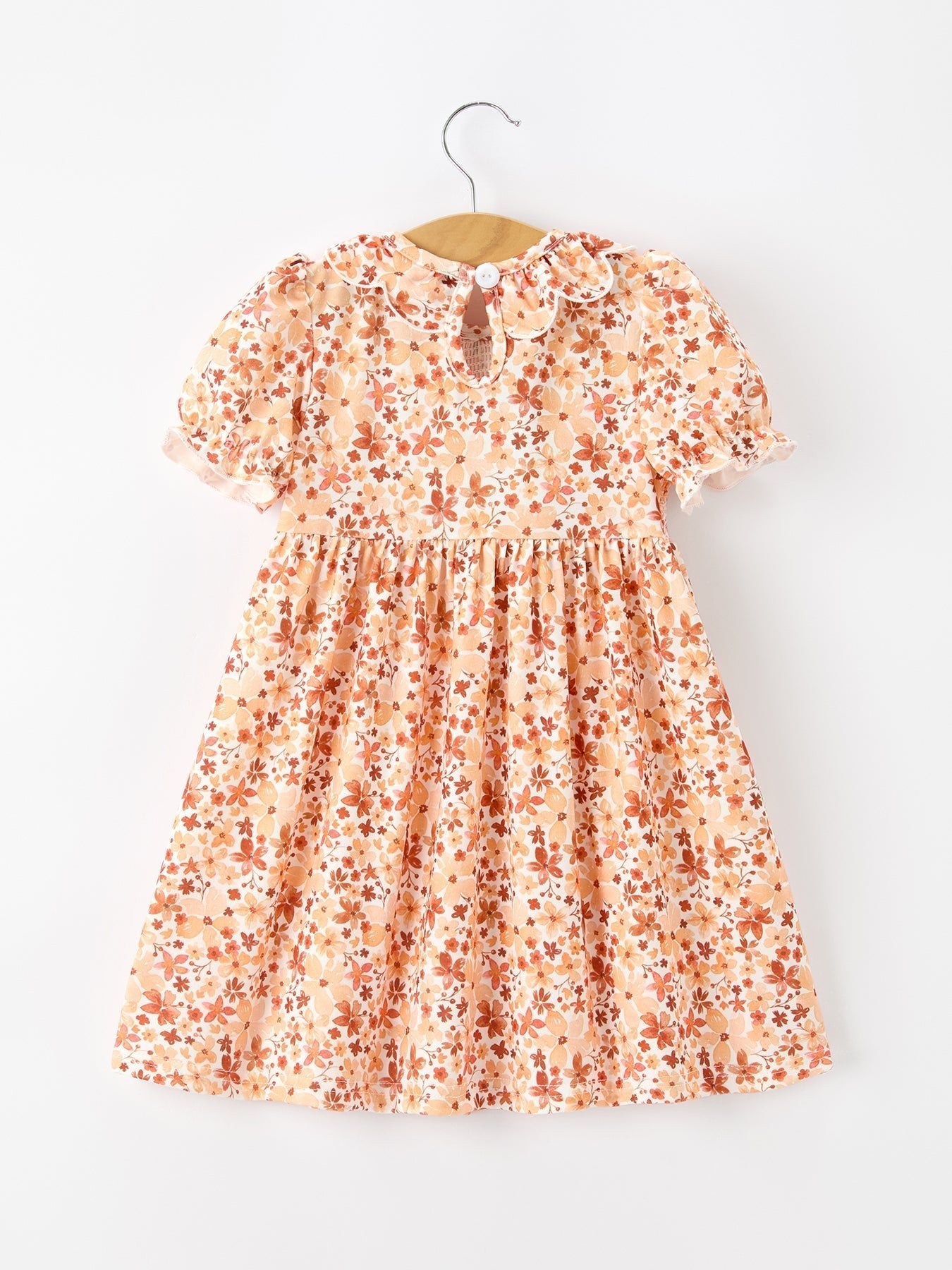 Fall Rust Floral Baby Girls Dress Smocked Petal Collar - Abbies Place