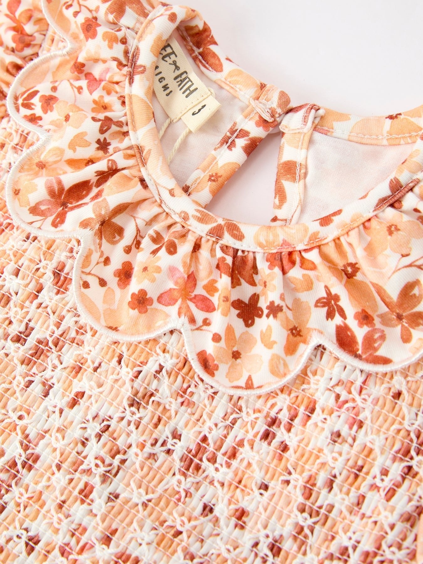 Fall Rust Floral Baby Girls Dress Smocked Petal Collar - Abbies Place