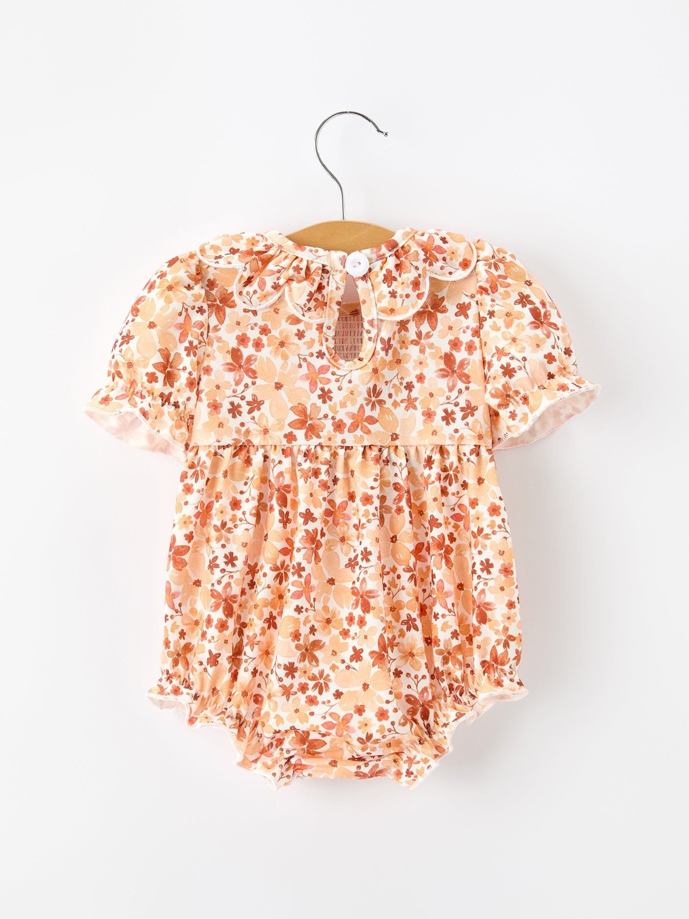 Fall Rust Floral Baby Romper Smocked Petal Collar - Abbies Place