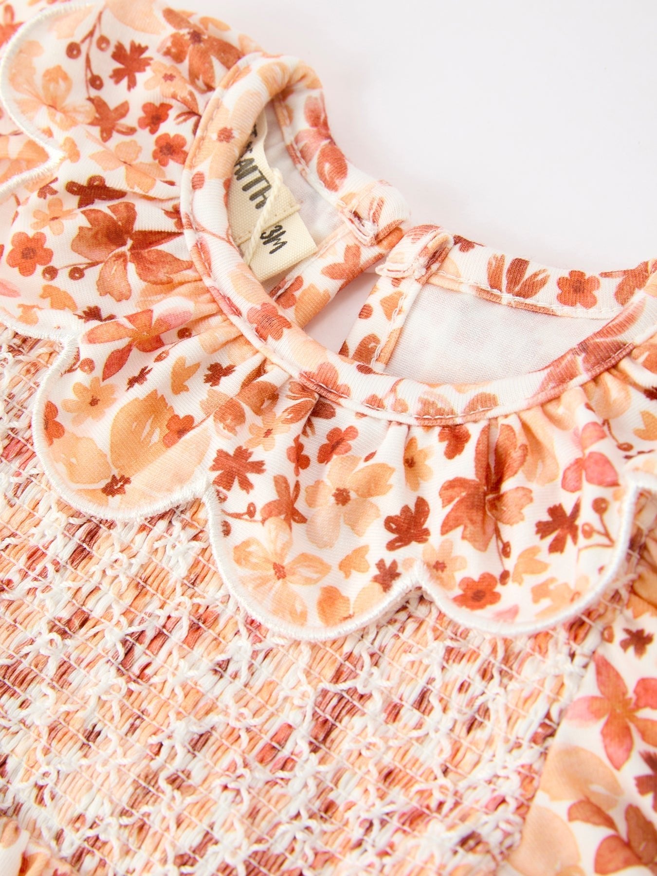 Fall Rust Floral Baby Romper Smocked Petal Collar - Abbies Place
