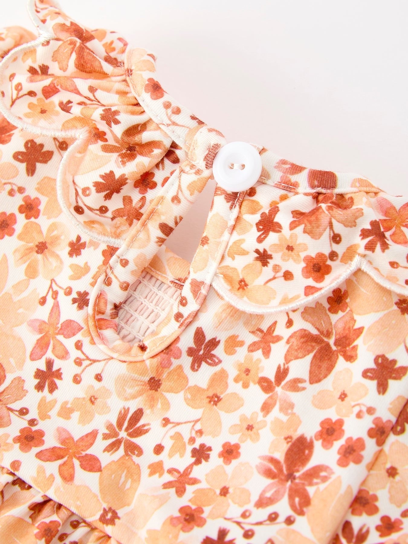Fall Rust Floral Baby Romper Smocked Petal Collar - Abbies Place