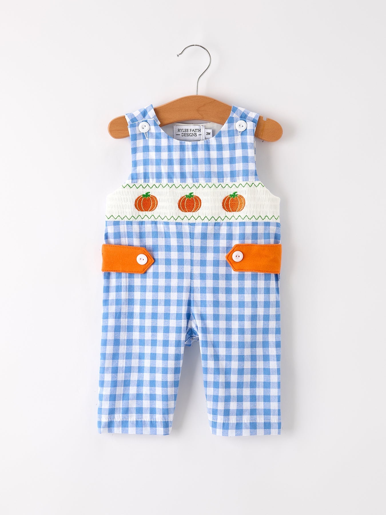 Fall Thanksgiving& Halloween Blue Pumpkin Smock Embroidery Baby Boy Romper - Abbies Place
