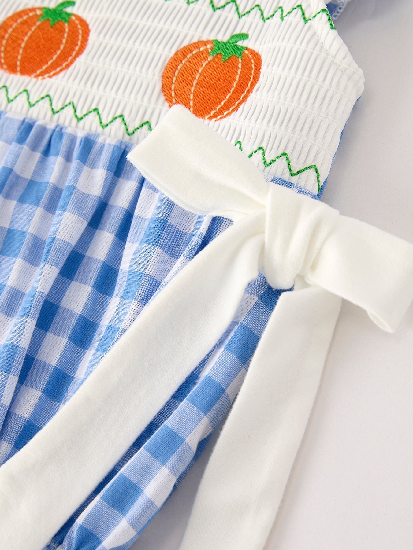 Fall Thanksgiving& Halloween Blue Pumpkin Smock Embroidery Baby Girl Romper - Abbies Place