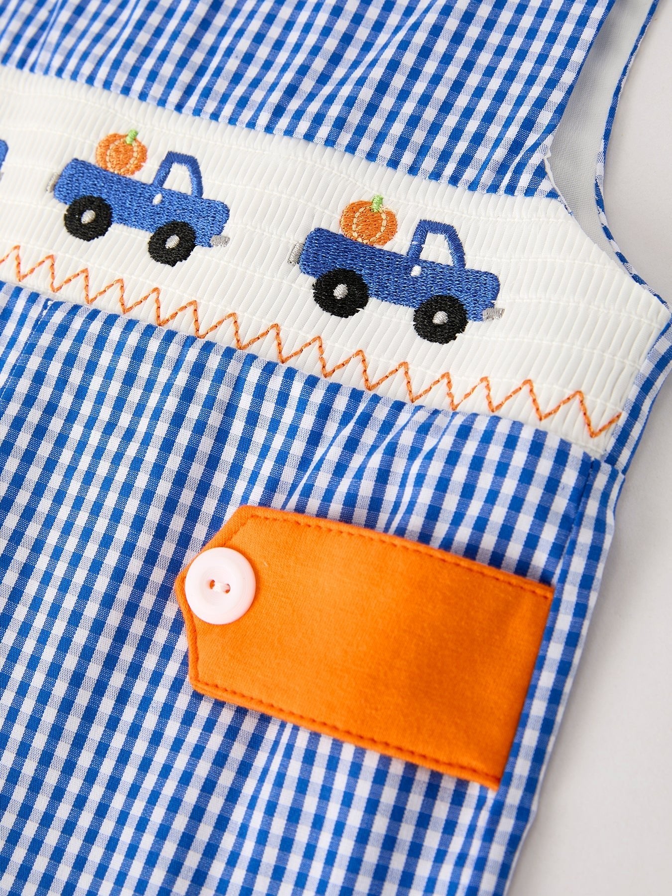 Fall Thanksgiving & Halloween Truck Smock Embroidery Baby Boy Romper - Abbies Place