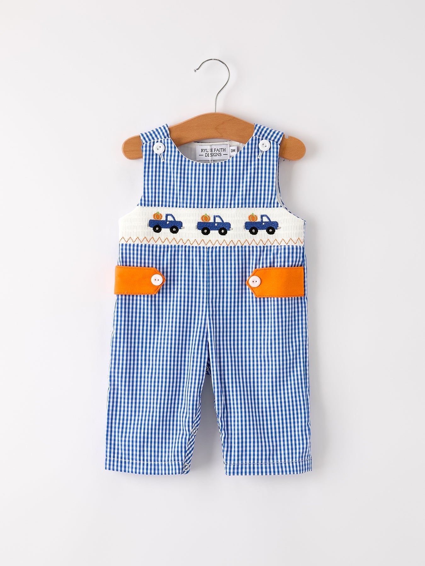 Fall Thanksgiving & Halloween Truck Smock Embroidery Baby Boy Romper - Abbies Place