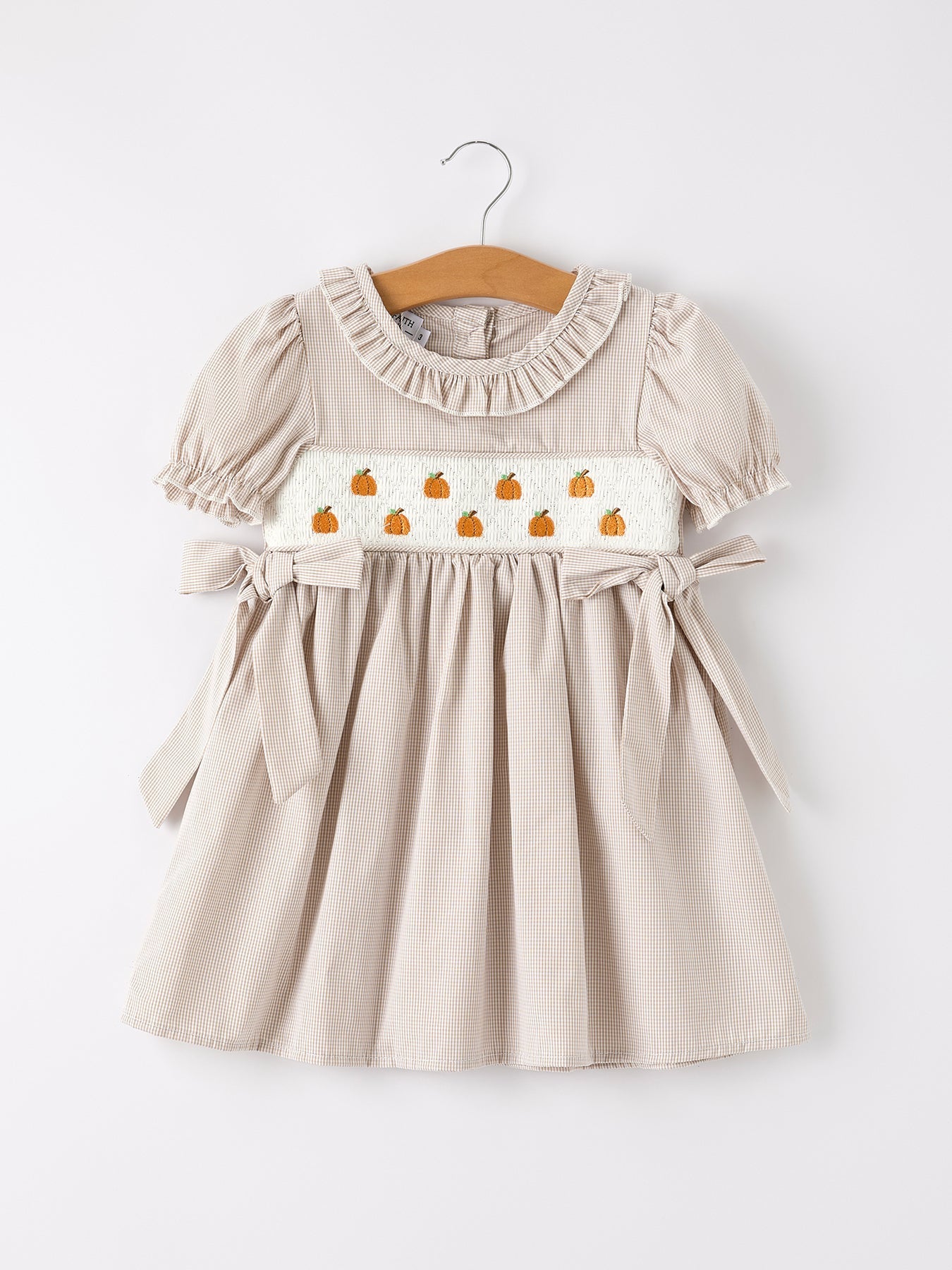 Fall Thanksgiving Pumpkin Embroidery Smock Plaid Girls Dress - Abbies Place