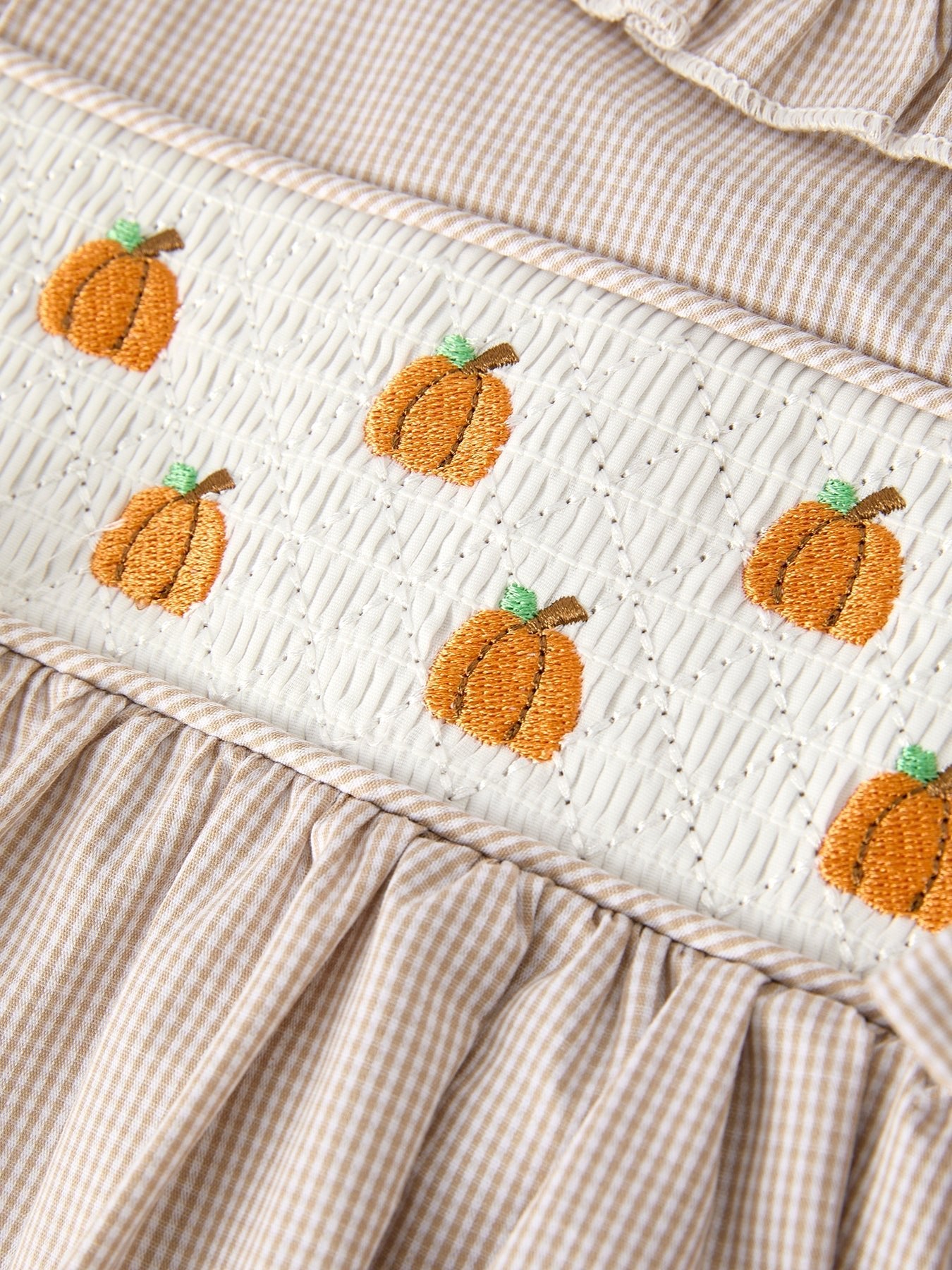 Fall Thanksgiving Pumpkin Embroidery Smock Plaid Girls Dress - Abbies Place
