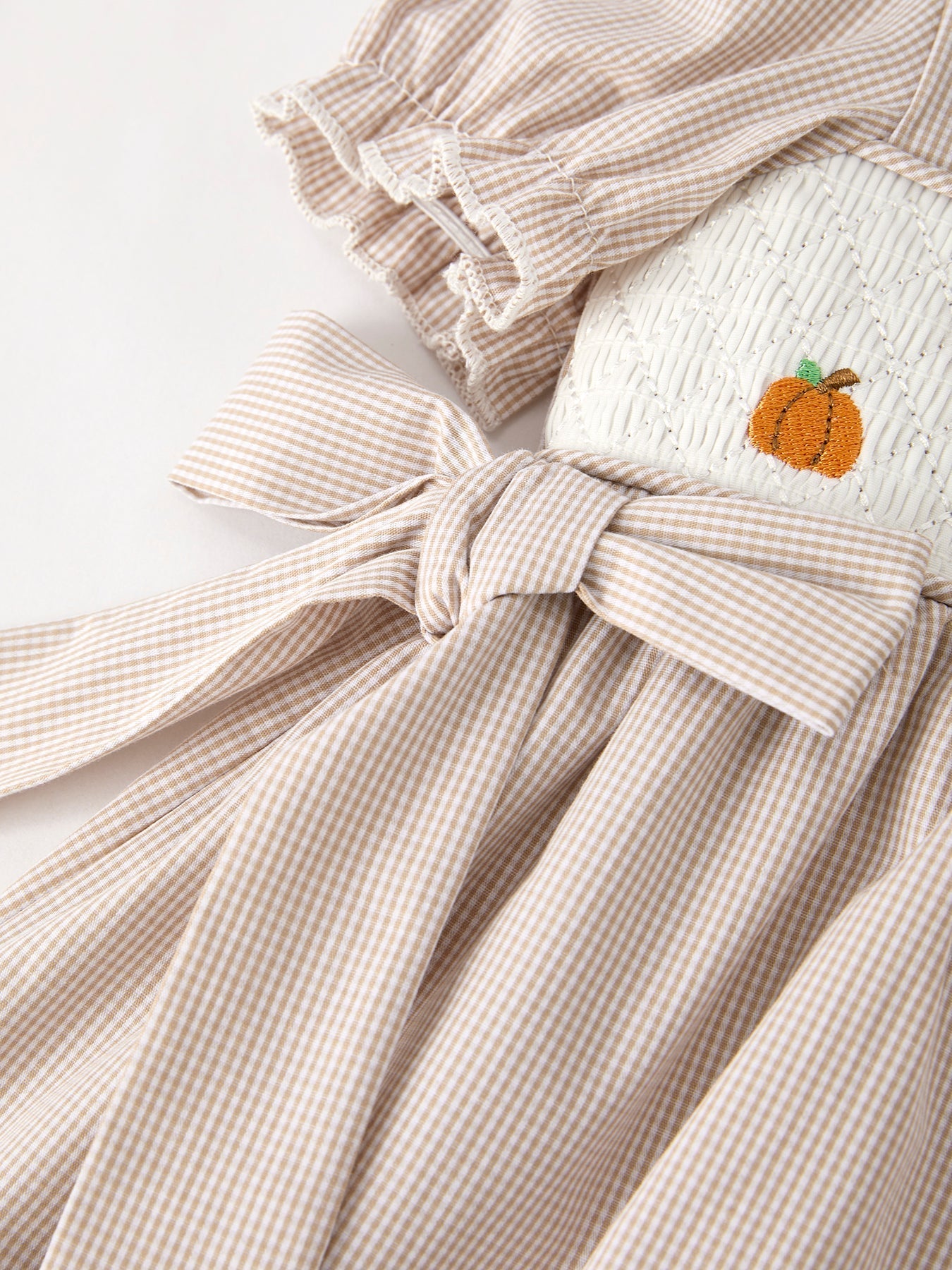 Fall Thanksgiving Pumpkin Embroidery Smock Plaid Girls Dress - Abbies Place