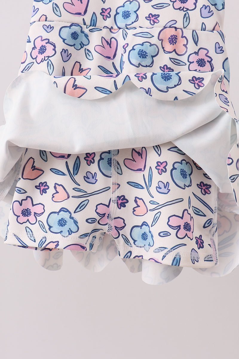 Floral Performance Scalloped Tank Dress - Abbies Place