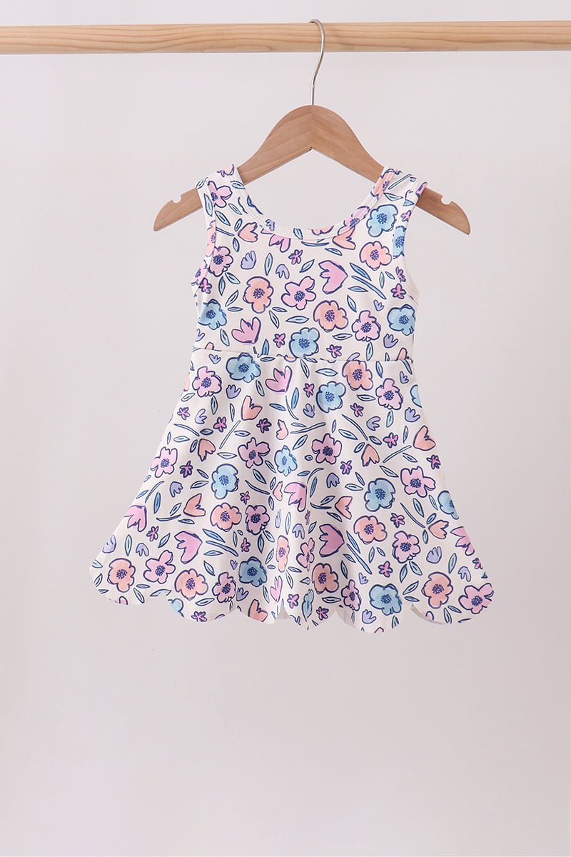 Floral Performance Scalloped Tank Dress - Abbies Place
