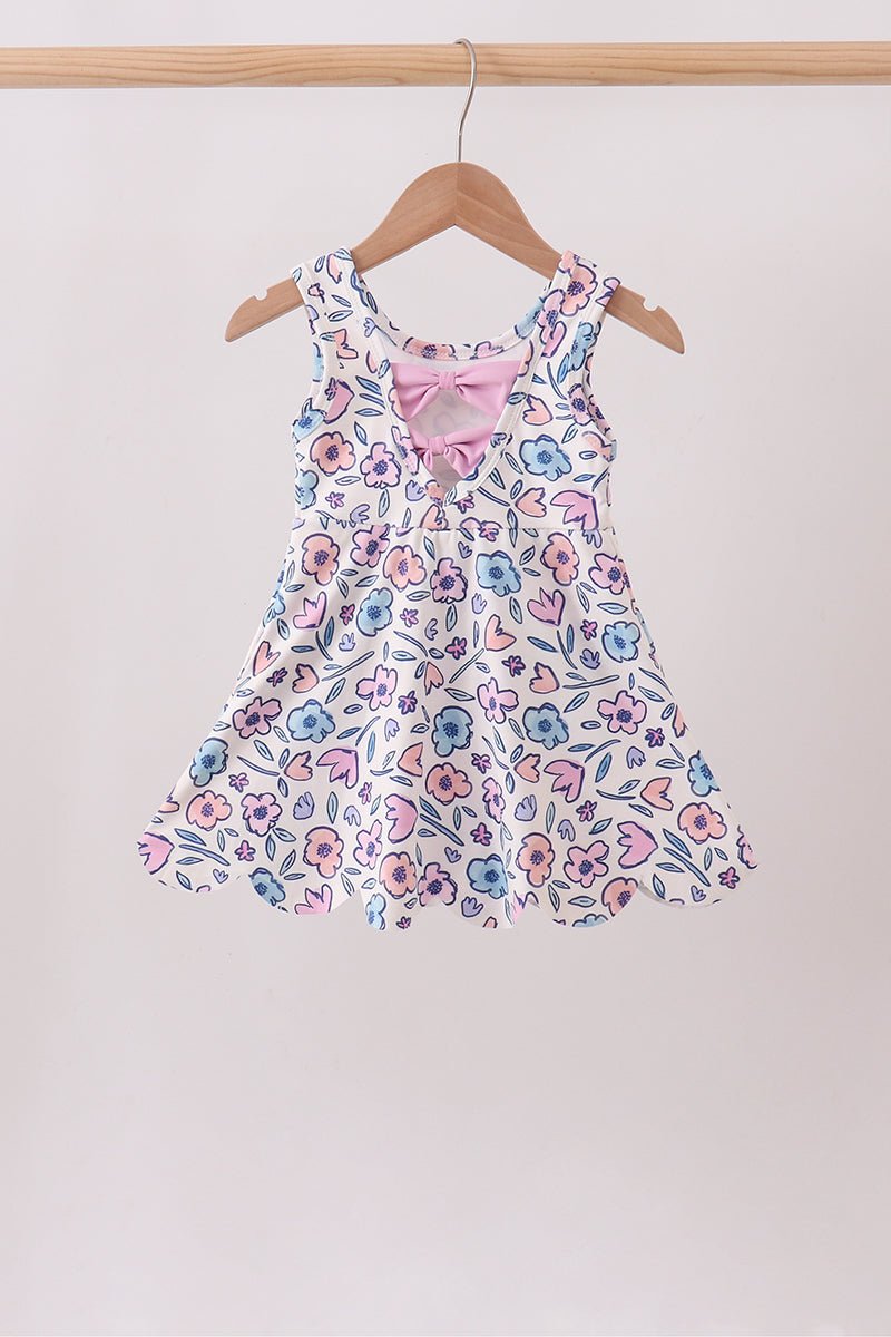 Floral Performance Scalloped Tank Dress - Abbies Place
