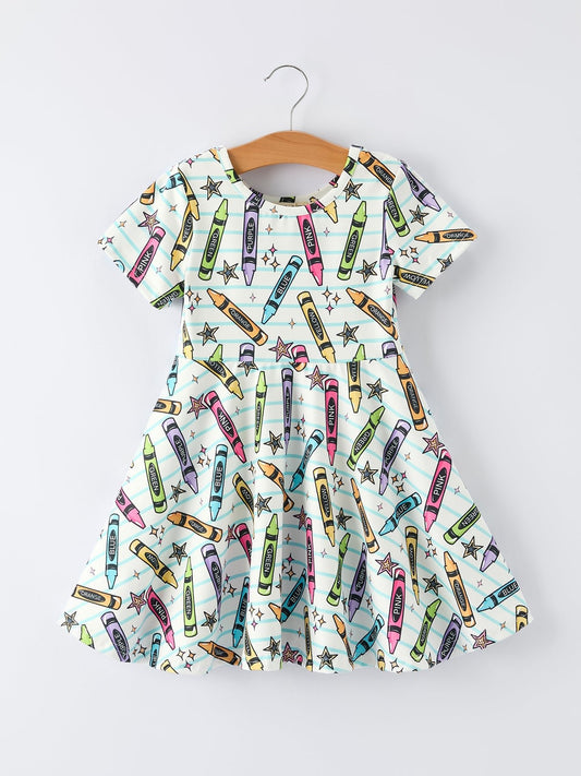 Girl Back To School Pencil Print Dress - Abbies Place