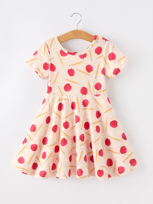 Girls Back To School Apple Pencil Twirl Dress - Abbies Place