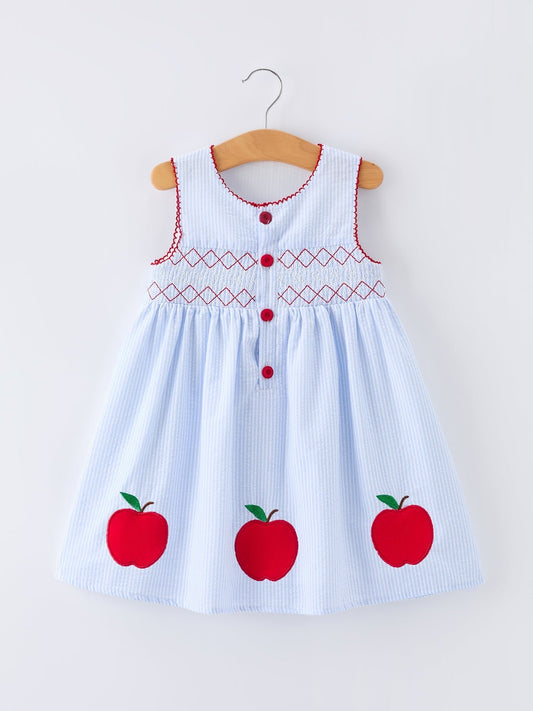 Girls Back To School Apple Twirl Dress Smocked - Abbies Place