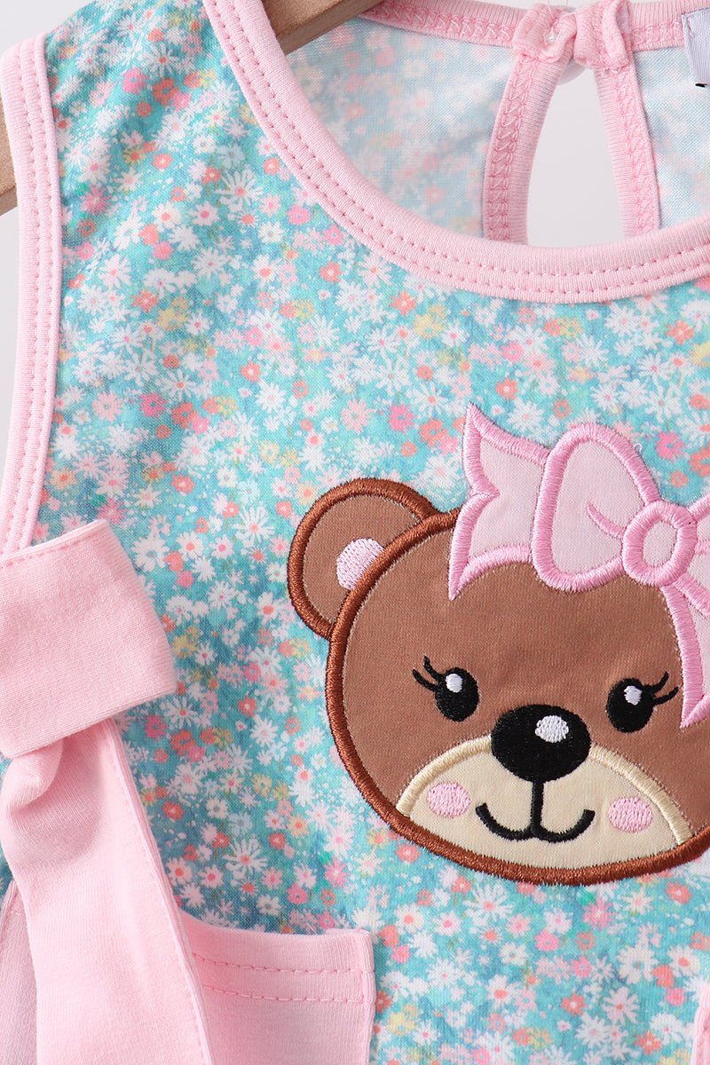 Green Bear Floral Applique Bloomer Set - Abbies Place
