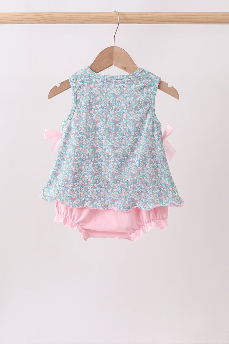 Green Bear Floral Applique Bubble - Abbies Place