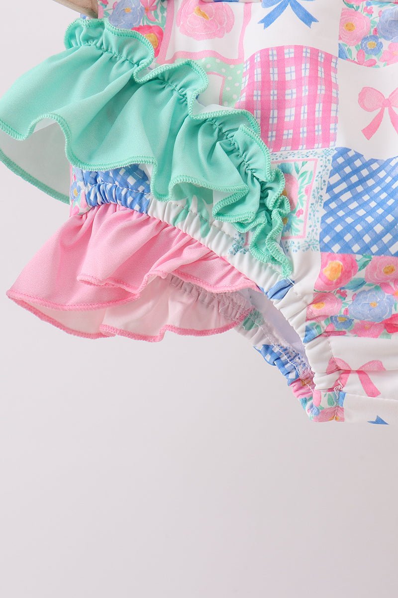 Green Bow Checkered Ruffle 2pc Swimsuit - Abbies Place