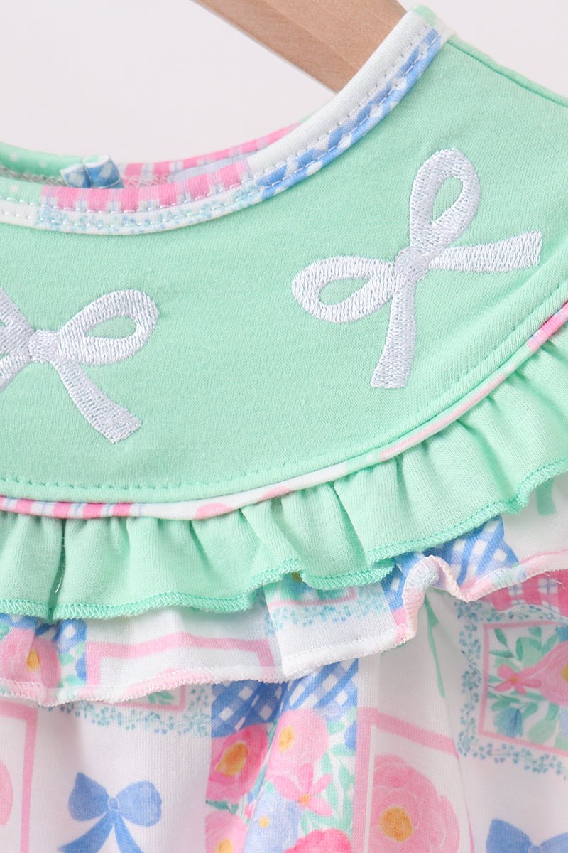 Green Bow Embroidered Checkered Bubble - Abbies Place