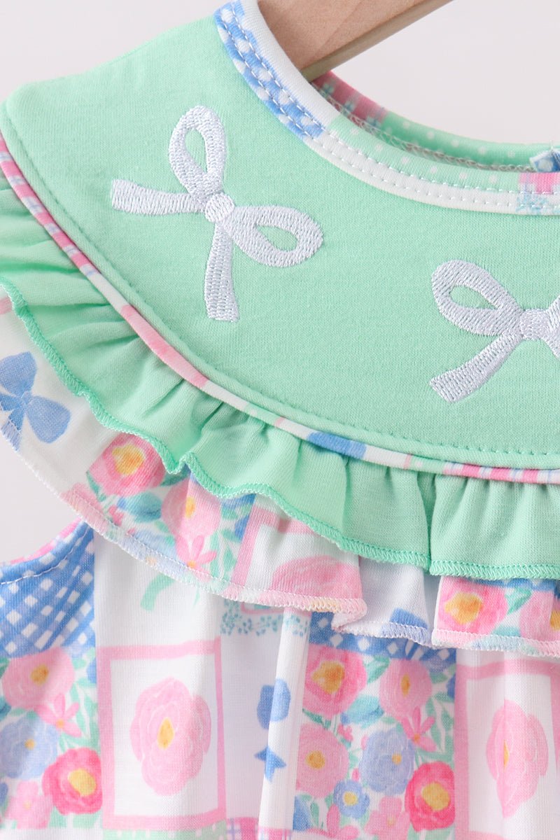 Green Bow Embroidered Checkered Bubble - Abbies Place