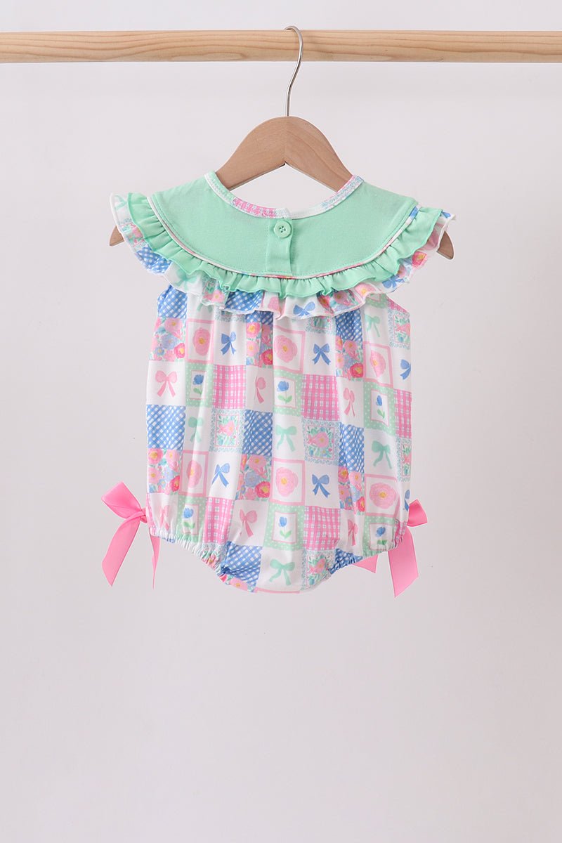 Green Bow Embroidered Checkered Bubble - Abbies Place