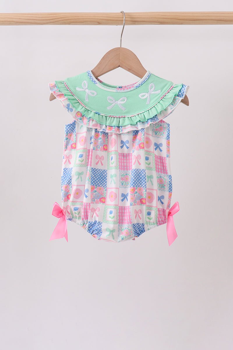 Green Bow Embroidered Checkered Bubble - Abbies Place