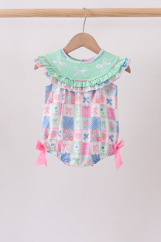 Green Bow Embroidered Checkered Bubble - Abbies Place
