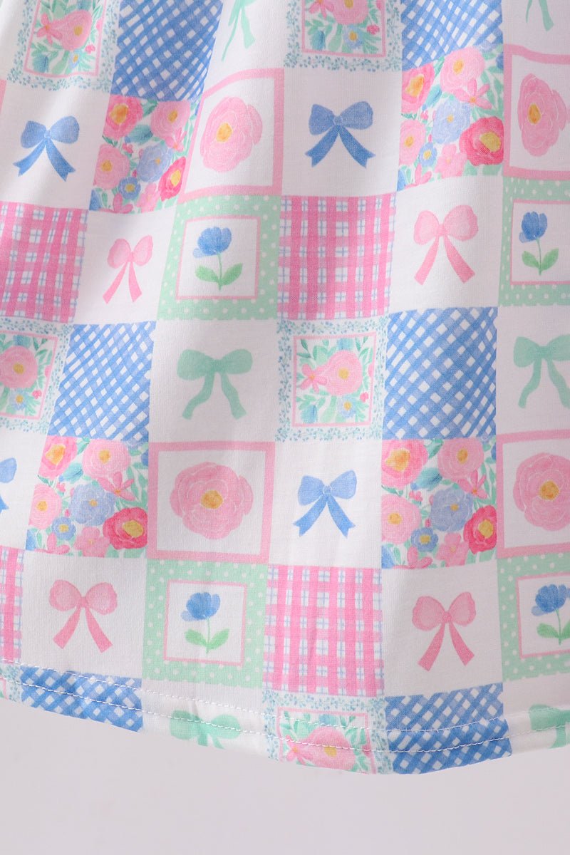 Green Bow Embroidered Checkered Dress - Abbies Place