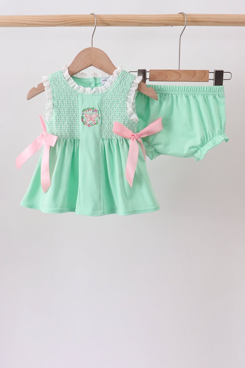 Green Butterfly Smocked Bloomer Set - Abbies Place