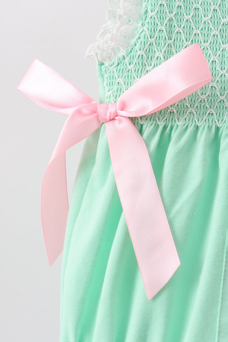 Green Butterfly Smocked Lace Bubble - Abbies Place