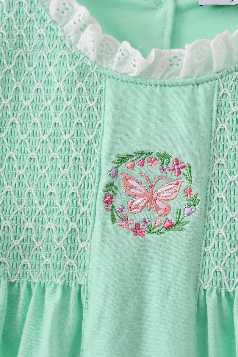 Green Butterfly Smocked Ruffle Shorts Set - Abbies Place