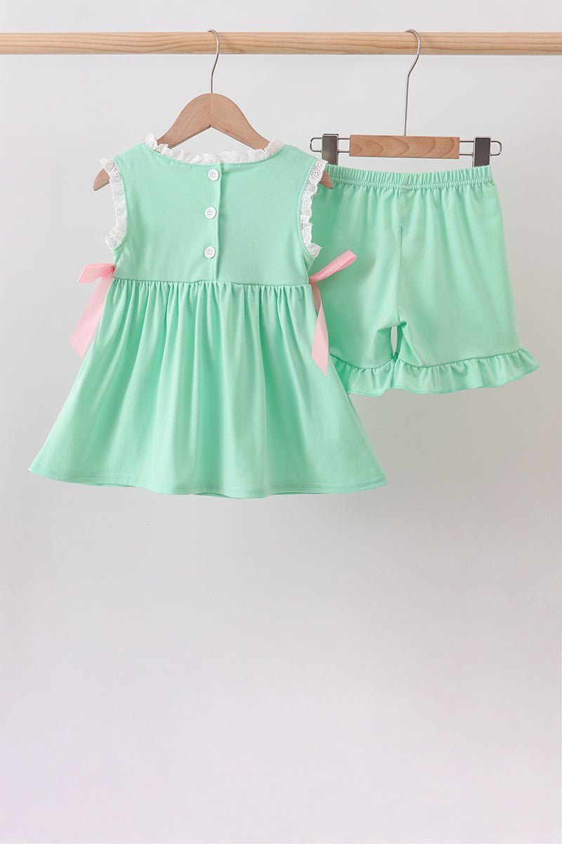 Green Butterfly Smocked Ruffle Shorts Set - Abbies Place
