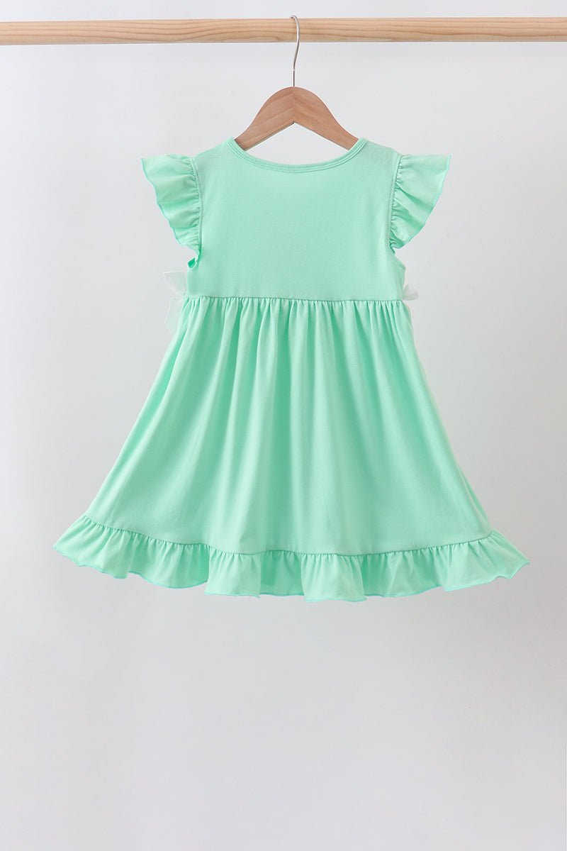 Green character embroidery ruffle dress - Abbies Place