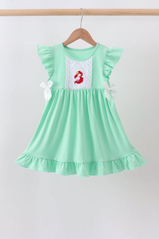 Green character embroidery ruffle dress - Abbies Place