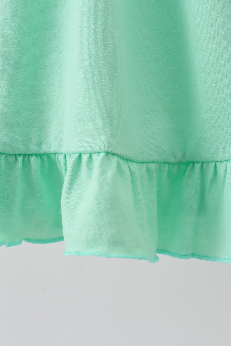 Green character embroidery ruffle dress - Abbies Place