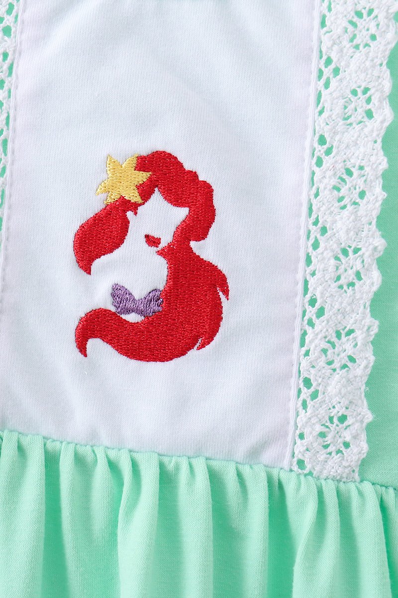 Green character embroidery ruffle dress - Abbies Place